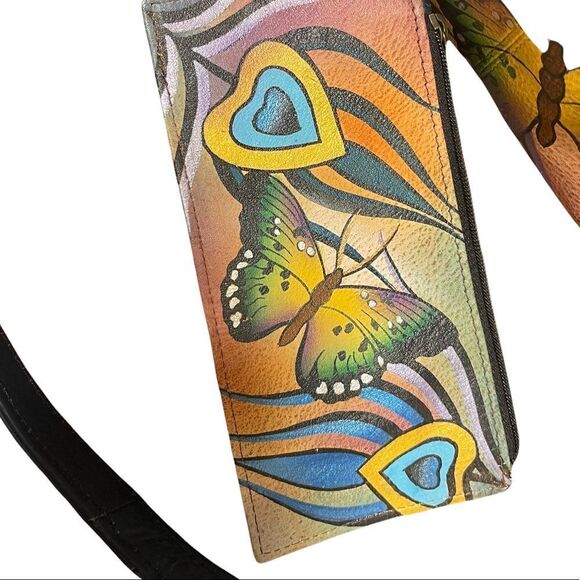 Anuschka Hand Painted Butterfly-Peacock Shoulder Bag - Picture 15 of 17